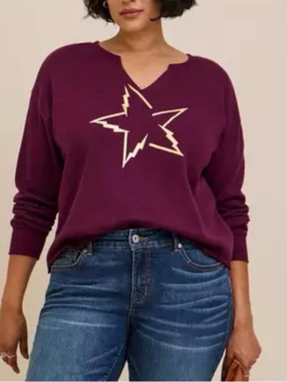 NWT Torrid Purple Lightning Star Fleece Split Neck Crop Sweater Size 5 26/28 5X